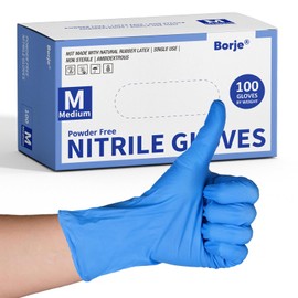 Borje Nitrile Disposable Gloves, Blue, Medical Exam Gloves, Latex & Powder-Free, Food Safe, Textured Fingertips, Cleaning, Medium, 100 Count