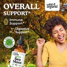 Wild & Organic Sea Moss Drops - Overall Support with Irish Seamoss and Bladderwrack - Multimineral Chondrus Crispus Tincture - Vegan, Sugar & Alcohol-Free Liquid Supplement - 4 fl oz