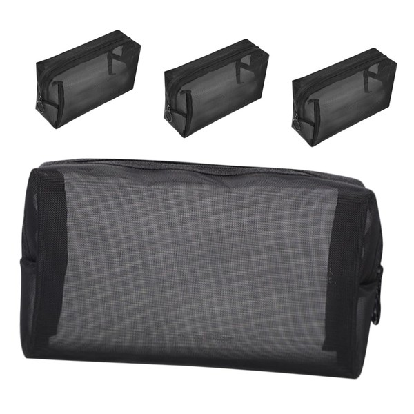 Baluue 4pcs Nylon Mesh Cosmetic Bags Travel Zipper Pouch Makeup