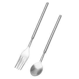 Forchette Retrattili In Acciaio Inossidabile Da 2 Pezzi E 1 Pezzo Di Borse Per Stoviglie Con Coulisse, Allungate E Allungate Per Un Uso Stabile, Dessert E Scene Di Cucina All'Aperto.
