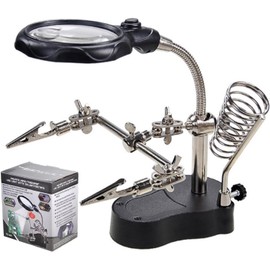 LED Light Helping Hands Soldering Magnifier Station Professional 3.5X 12X Magnifying Glass Stand with Alligator Clips for Soldering, Fabrication and Inspection of Micro-Objects