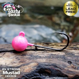 Tasty Tackle Tungsten Jig Hooks for Salmon, Steelhead, Bass, and Walleye (Hot Pink) (3/8 oz - 10 g) (6 Pack)