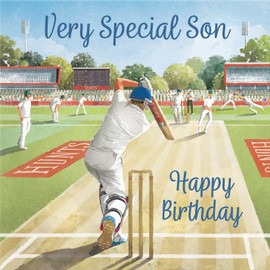 Hunts England - Son Cricket Fun Birthday Card - Milo's Gallery - Sport Birthday Card For Son - Birthday Card For Cricket Fan Son - For Boys, Men, Kids, Adults