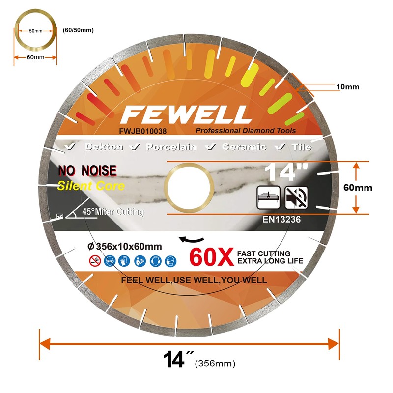 FEWELL 14inch Diamond Saw Blade 45° Miter Cutting Porcelain Bridge
