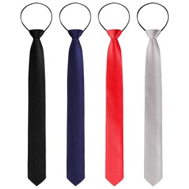 Xinnun 4 Pieces Zipper Ties for Men Adjustable Men's Neckties Zip on Tie for Zipper Skinny Necktie Clip on Slim Tie(Black, Navy, Silver Grey, Red)