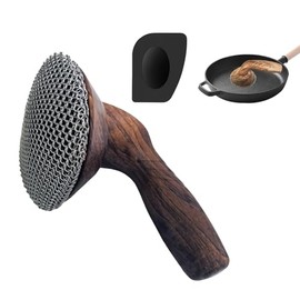 Cast Iron Srubber with Long Handle, Cast Iron Pan Skillet Cleaner Chainmail Scrubber, Dish Scouring Pad Dishwasher Cleaning with Pan Grill Scrapers