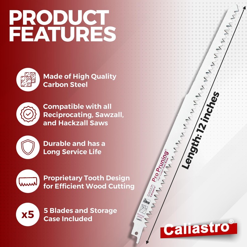 Caliastro 12-Inch Wood Pruning Saw Blades for Reciprocating/Sawzall Saws -