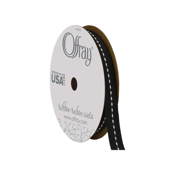 Offray, Black & White Center Stitch Craft Ribbon, 3/8-Inch x 12-Feet
