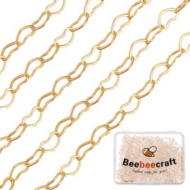 Beebeecraft 16.4 Feet / 5 m Heart Link Chains 18 Carat Gold-Plated Brass Cable Chains for Making Bracelets, Necklaces and Jewellery 3 x 5 x 0.5 mm