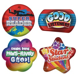 Brag Tag Positive Student Behavior & Academic Value Pack: 100 Tags (25 Tags for Each Shape) + 25 Chains