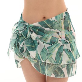 Bikini Coverup Skirt, Short Beach Sarongs for Women Beachwear Double Layer Ruffles Bikini Sarong Wrap for Travel Swimming Summer Holiday Beach Pool (Green)