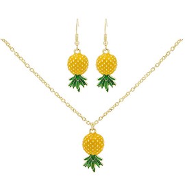 KaFu Tropical Chic Pineapple Dangle Drop Earrings for Women Bohemian Fruits Pineapple Earrings Necklace Set Statement Summer Beach (Pineapple set-1)