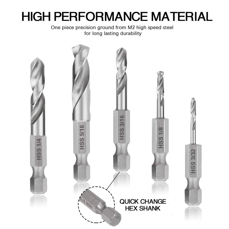 COMOWARE Stubby Drill Bit Set for Metal, 5pcs HSS M2