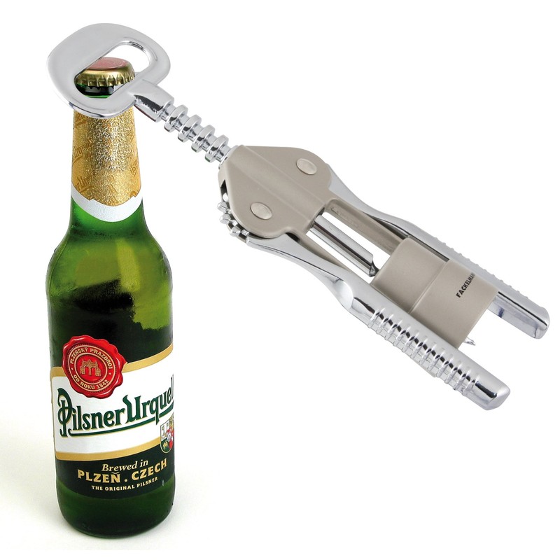 FACKELMANN Wein-/Proseccoöffner, 49456 Korkenzieher für Kunststoffkorken, Kellnermesser mit Kapselheber (Farbe: