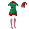 AudMsier Green Elf Costume Christmas Elf Women's Dress Set Children's