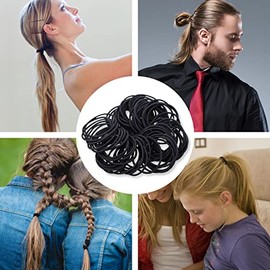 SZXMDKH 100 Pieces Elastic Hair Bands, 2mm Ponytail Ties, Soft Hair Bands, Hair Bands Ponytail Rope Ponytail Holders Without Metal for Women, Girls, Men (Black)