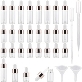 GORGECRAFT 30Pcs Glass Dropper Bottles 5ml 3ml 1ml Empty Mini Bottles with Dropper Pipettes Funnel Rosy Golden Aluminum Alloy Cap Refillable Sample Container Set for Perfume Essential Oil