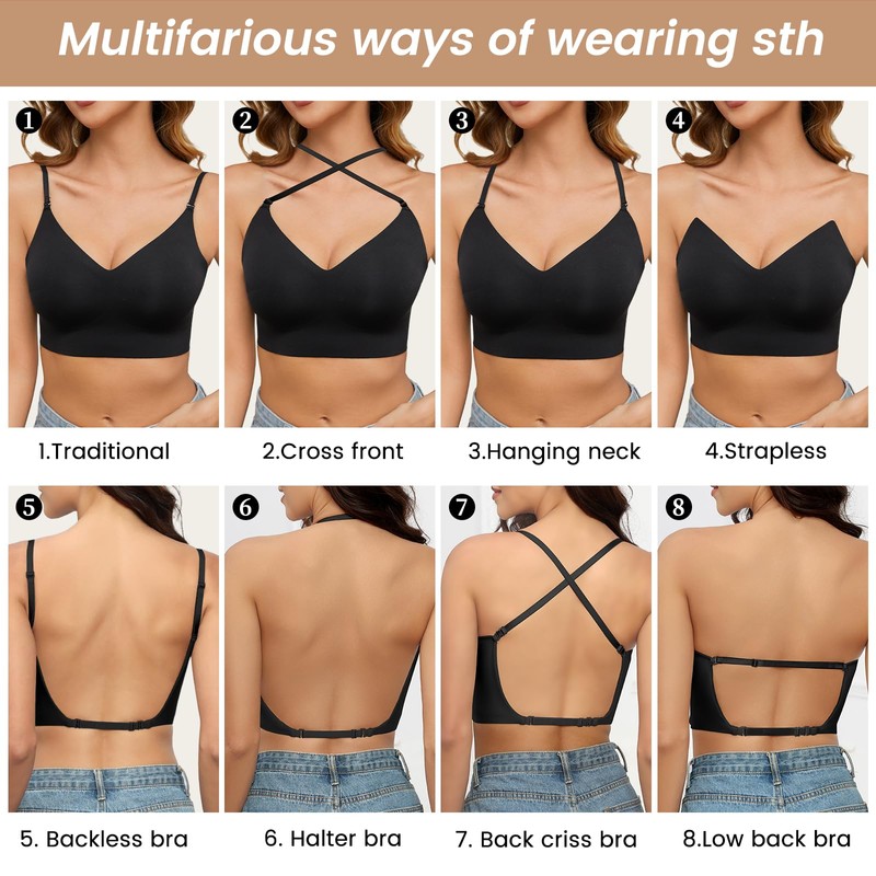 Niwicee Bra Women's Without Underwire Bra Backless for Women, Convertible
