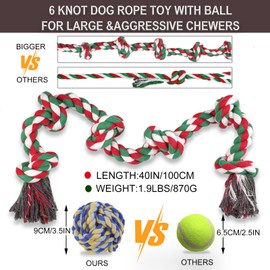 Ryvaxxi Dog Rope Toys for Aggressive Chewers Extra Large, 40In 6 Knots Tough Cotton Chew Toys with Ball, Indestructible Tug of War Rope Dog Pull Toy for Large Medium Breeds Teeth Cleaning