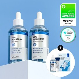 [Limited Offer] Wellage Real Hyaluronic Blue 100 Ampoule 75ml 1+1 Promotion (+10ml Cream + 1 Mask) / 웰라쥬 리얼 히알루로닉 블루 100 앰플 75ml 1+1 기획 (+크림10ml+마스크1매)