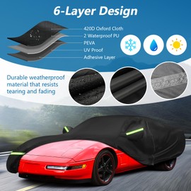 for C4 Corvette Car Cover Waterproof, Sun Heat Protection Outdoor Full Covers with Driver Side Zipper Windproof Heavy Duty All Weather Fit for C4 1984-1996 Chevy Corvette,Not for Rear Wing