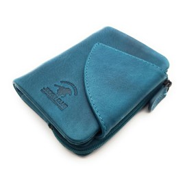 Lemasi Small Genuine Leather Wallet with RFID Protection, Zip Coin Compartment, Waxed Cowhide, petrol, Modern