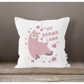 MoonWorks® Kissen-Bezug Spruch No Drama Lama Kissen-Hülle Deko-Kissen Baumwolle weiß Unisize