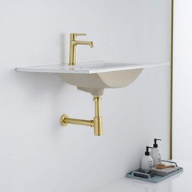 Segistan Bathroom Basin Sink Stopper P-Trap Complete Set, Adjustable Height 1-1/4 Bottle Trap Basin Sink Waste Drain P Trap Set with Overflow, General US/CA Standard, Brushed Gold