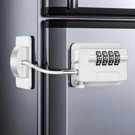 Child Proof Fridge Locks with 4 Code Password, Refrigerator Combination Latch for Kids, Toddlers and Adults, Baby Proofing Freezer Door Lock for Cabinets and Drawers, Oven, Windows (White-1Pack)