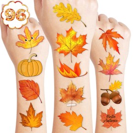 103 PCS Fall Leaf Happy Birthday Party Decorations Favors Supplies Temporary Tattoos Decor Thanksgiving Autumn Small Fall Mapes Leaves Pumpkin Cute Stickers For Boys Girls Gift School Prizes Rewards