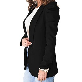 SEMATOMALA Women's Puff Sleeve Shoulder Pad Business Blazer Suit Casual Lapel Open Front Work Office Jacket with Pockets BL-S Black