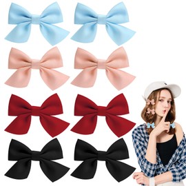 APOMOONS 4 Paar Schleife Haarschleifen Mädchen,Haarschleife Damen,Baby Haarklammer Schleife,Rutschfeste Krokodil-Haarspangen für Kleinkind Kinder Teenager KleineHaarnadel(Weinrot Rosa Schwarz Eisblau)