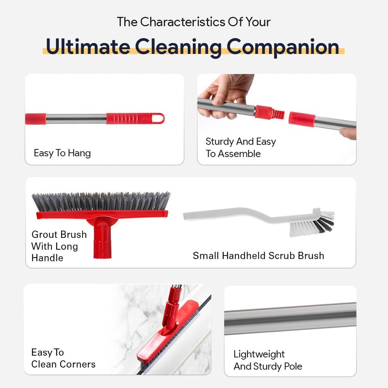 Foxtrot Living 2 in 1 Grout Brush with Long Adjustable