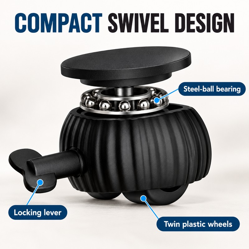 4-Pack 360° Self-Adhesive Furniture Casters with Brake, 110 lb Set