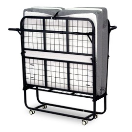 HXZDZ Folding Bed with Mattress, Single Cot 75"x 31" Portable Foldable Bed with Sturdy Metal Frame & 4 Wheels for Adults or Guest, Suitable for Camping, Traveling, Fold up to Space-Saving, Black