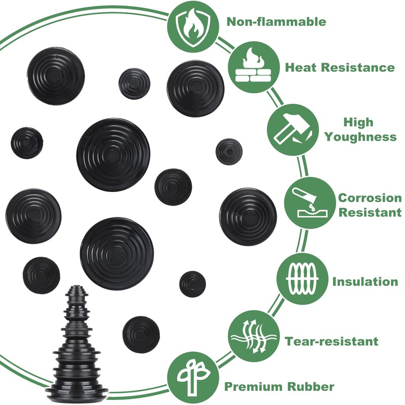 Pack of 90 Rubber Grommets, 6 Sizes Cable Grommet Rubber,