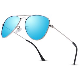 LOJUDI Children's Aviator Sunglasses Polarised Aviator Glasses Cool Mirrored with UV400 Protection for Boys Girls Teenage 4-15 Years, Silver/Blue Mirrored