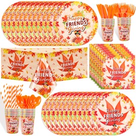 HOWAF 113 Friendsgiving Tableware Set,Give Thanks Party Dinnerware Set- Paper Plates, Cup, Napkins, Knife, Fork and Straw, Friends Thanksgiving Party Dinnerware for 16 Guests Turkey Day Party Supplies