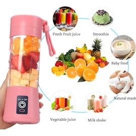 Portable Blender for Shakes & Smoothies – 14 Oz USB Rechargeable Mini Juicer Cup with Stainless Steel Blades, BPA-Free, Self-Cleaning Personal Blender for Travel, Gym, Office (Multiple Colour) (Pink)