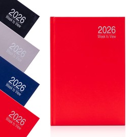 Evelay 2026 A5 Week To View Diary Full Year Planner Organiser Hardback Cover With Times (Red)