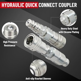 Racewill 1/2" Flat Face ISO 16028 to Ag ISO 5675 Pioneer Style Hydraulic Quick Connect Coupler, Skid Steer Hydraulic Coupling Adapter w/Dust Cap