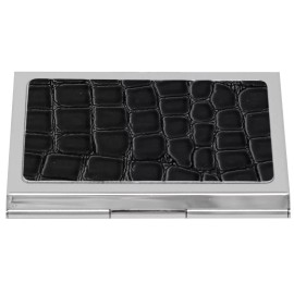 Stephanie Imports Slim Genuine Crocodile Black Leather Business Card Holder