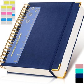 Spiral Notebook Journal , 300 Pages Hardcover Leather Lined Journals for Women Men, Large College Ruled Notebooks with 100 GSM Thick Paper,  for Writing Work School - Color: Navy