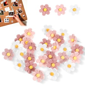 30PCS Decorative Push Pins for Cork Board – 20mm Resin Flower Thumb Tacks in White, Pink, and Blush, Cute Bulletin Board Pins for Office, Home, and Classroom Display and Craft Projects