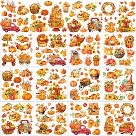 12 Sheets Fall Thanksgiving Rub on Transfers for Crafts and Furniture - Pumpkin Maple Leaf Sunflower Decals Autumn Stickers for Home Office Paper Wood DIY Crafts, 5.5 x 5.5 Inch