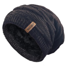 RockJock Mens Winter Knitted Slouch Beanie with R80 Thermal Insulation and Cosy Fleece Lining-Navy