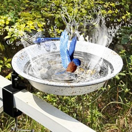 FKKsparkler Deck Mounted Birdbath 11.4 inch Bird Feeder for Deck Railing with Adjustable Sturdy Metal Clamp Balcony Railing Birdbaths for Garden Decor in White Color