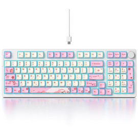 Fogruaden Wired Pink Creamy Mechanical Keyboard with Number Pad, Hot Swappable RGB Pink Gaming Keyboard with Knob, 98 Key Full Layout, Custom Gasket Mount, Red Switch, NKRO 96% Keyboard for Win/Mac