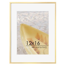 FLYJOE 12x16 Metal Picture Frame For Wall With Mat For 9x12, 12''x16'' Aluminum Certificate Document Frames With Tempered Glass, Minimalist Modern Poster Frame Horizontally And Vertically, Gold