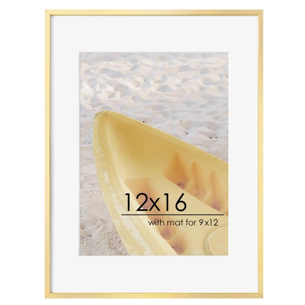 FLYJOE 12x16 Metal Picture Frame For Wall With Mat For